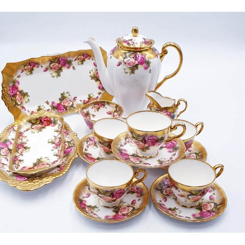 66 - ROYAL CHELSEA CHINA 16 PIECE COFFEE SET Inc COFFEE POT, CUPS & SAUCERS (5) SANDWICH PLATE, CREAM & S... 