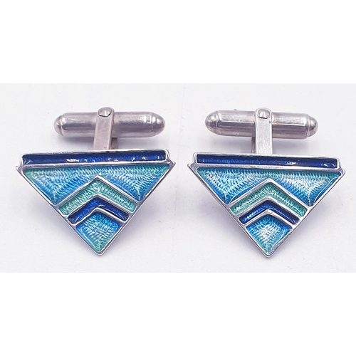 81 - STERLING SILVER (Stamped Sterling) / ENAMEL CUFFLINKS (Total Weight 6.6 Grams)