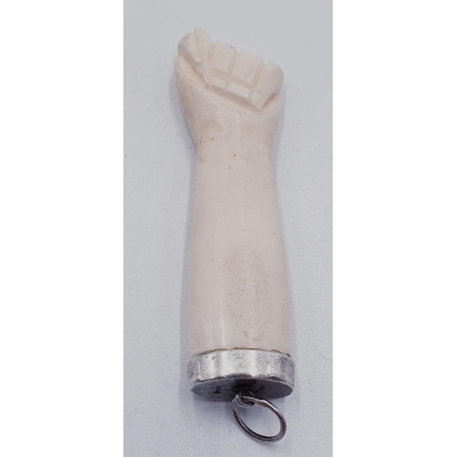 94 - SILVER/BONE Large 6cm VICTORIAN FIGA FIST FOB.
(The shape of a hand fist (mano figa) is an Amulet da... 