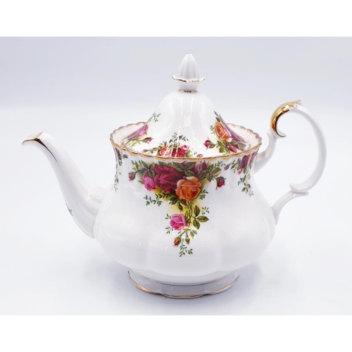 98 - ROYAL ALBERT CHINA TEAPOT IN THE OLD COUNTRY ROSES DESIGN (Firecrack On Inner Rim Of Lid)