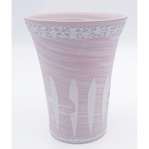 403 - WEDGWOOD PINK JASPER WARE 18.5cm VASE (With Slight Damage To Decoration)