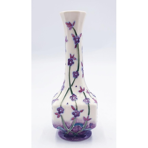 417 - OLD TUPTON WARE TUBELINED 18cm SQUARE BASED BUD VASE IN THE LAVENDER DESIGN (6789) (Original Box)