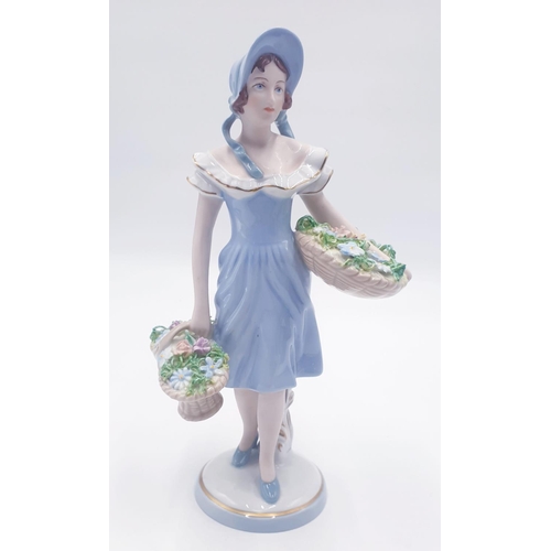 464 - ROYAL DUX Extra Large 26.5cm CHARACTER FIGURINE 'THE FLOWER GIRL' (Extremely Rare Pale Blue Colourwa... 