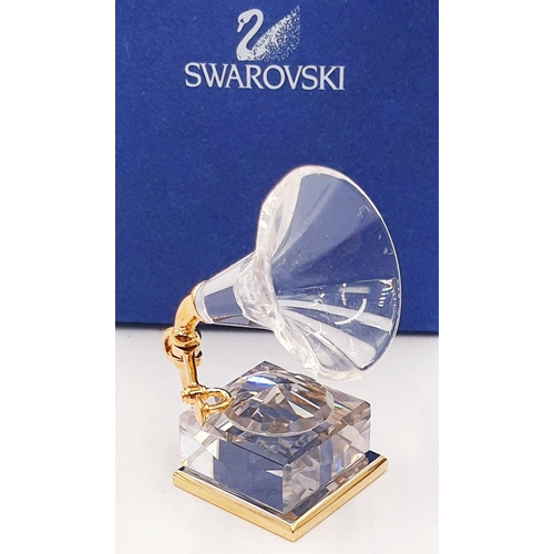 797 - SWAROVSKI CRYSTAL MEMORIES 4cm GRAMOPHONE (Gold) (This retired Swarovski Crystal Memories gramophone... 