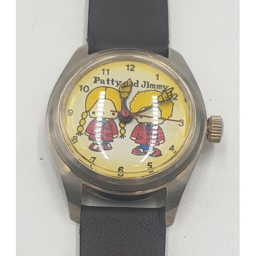 104 - MECHANICAL (Wind Up) CARTOON WATCH 'PATTY & JIMMY'  (Old) (Working At Time Of Photograph)