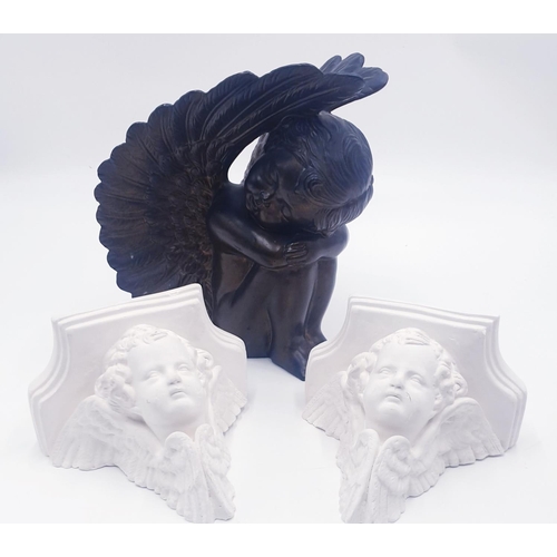 118 - CHERUB FIGURE TOGETHER WITH TWO CHERUB WALL SCONCES.
(Please Note This Lot WILL NOT BE PACKED OR SHI... 