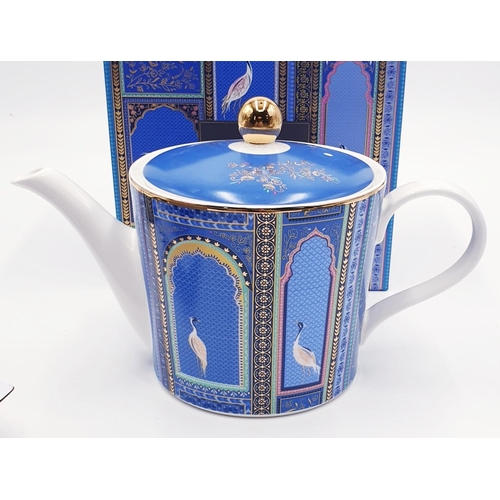 232 - PORTMEIRION 1.1 Litre TEAPOT By Sara Miller (Original Box)