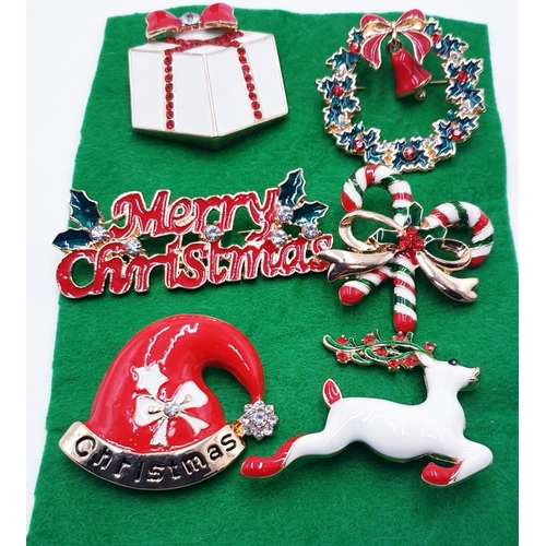 272 - ENAMEL CHRISTMAS BROOCHES (6)