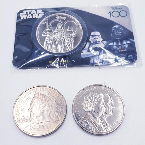 283 - £5.00 COINS (3) To Include A STAR WARS UNCIRCULATED EXAMPLE