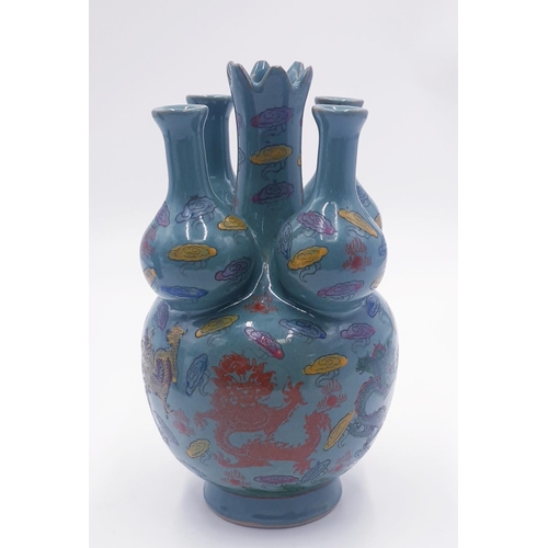 293 - CHINESE 21cm FIVE NECKED VASE