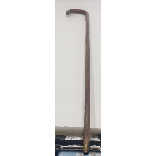 305 - WALKING STICK 93cm WITH SILVER (Hallmarked) MOUNTS (J.Howell & Co Birmingham 1922).
(Please Note Thi... 