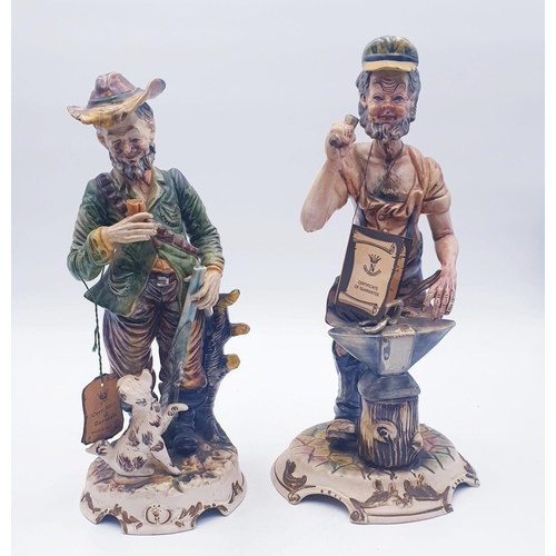 307 - CAPODIMONTE Extra Large 37cm FIGURINE 'HUNTER & DOG' Plus 41.5cm FIGURINE BLACKSMITH, (At Fault)  (W... 