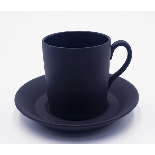 370 - WEDGWOOD BLACK BASALT COFFEE CAN & SAUCER