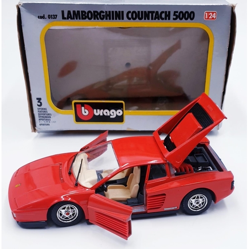 375A - BBURAGO DIE CAST 1/24 Scale MODEL OF A RED LAMBORGHINI COUNTACH 5000 (Original Box)