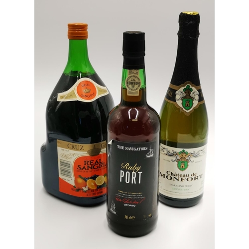 378 - BOTTLE OF NAVAGATOR RUBY POT, 1.5 Litre BOTTLE OF SANGRIA Plus BOTTLE OF CHATEAU DE MONFORT WINE (Pl... 