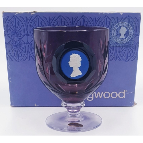 410A - WEDGWOOD AMETHYST / CLEAR GLASS  GOBLET With BLUE/WHITE JASPER WARE CAMEO PORTRAIT OF HRM QUEEN ELIZ... 