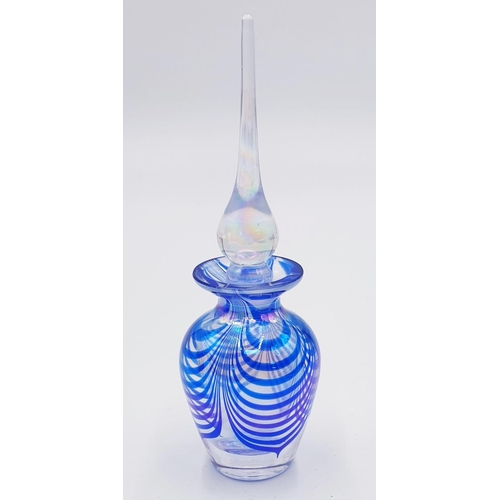 443 - ART GLASS (Hand Blown) BLUE IRRIDESENT SWIRL DESIGN PERFUME 7cm BOTTLE & DAUBER