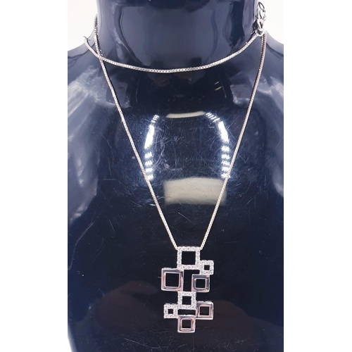 444 - SILVER (925) MODERNIST ABSTRACT NECKLACE  (Boxed)