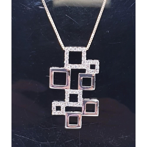 444 - SILVER (925) MODERNIST ABSTRACT NECKLACE  (Boxed)