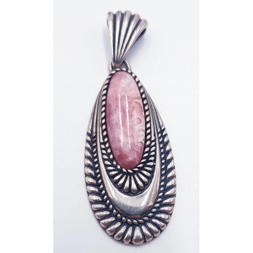 445 - STERLING SILVER / RHODOCROSITE STONE SET PENDANT By Roderick Tenorio & Carolyn Pollack