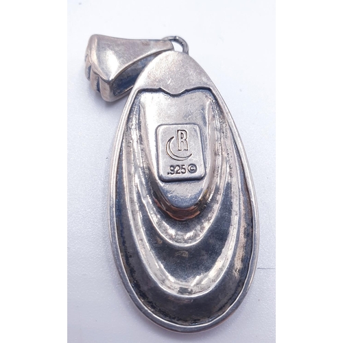 445 - STERLING SILVER / RHODOCROSITE STONE SET PENDANT By Roderick Tenorio & Carolyn Pollack