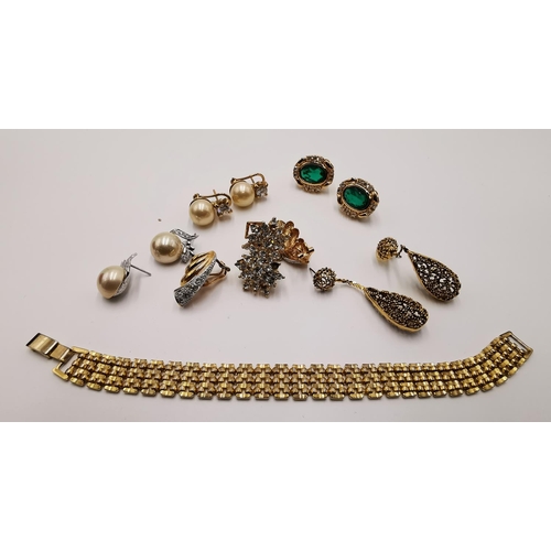 465 - YELLOW METAL BRACELET,CLIP ON EARRINGS , Etc