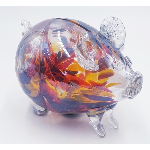 84 - MULTI-COLOURED (Hand Blown) GLASS PIG MONEY BOX