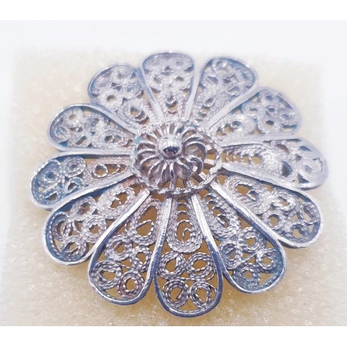 92 - SILVER (925) FILIGREE BROOCH (Boxed)