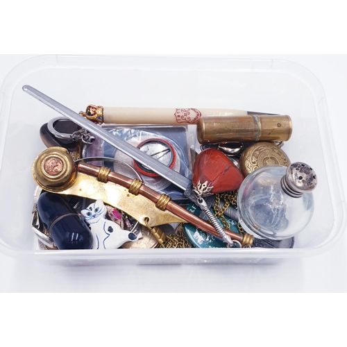 579 - TUB CONTAINING A Qty Of COLLECTABLES To Include SILVER, MILITARY, SEWING , COIN, Etc ,Etc.