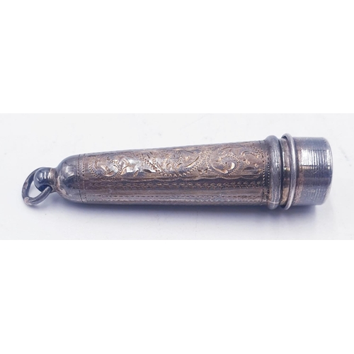 607 - SILVER (Hallmarked For Birmingham 1917) CASE HOLDING AN AMBER CHEROOT HOLDER