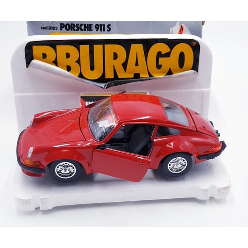 694 - BBURAGO DIE CAST 1/24 Scale MODEL OF A RED PORCHE 911 S (Original Box)