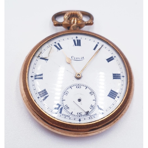 720 - LIMIT GOLD PLATED SWISS MADE MECHANICAL POCKET WATCH (Working ,But Second Finger Needs Reattaching) ... 