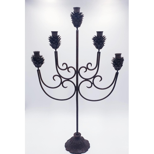 738 - WROUGHT IRON Large 68cm ART NOUVEAU FIVE CONE CANDLEARBRA (Please Note This Lot WILL NOT BE PACKED O... 