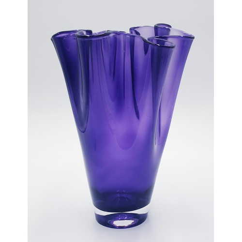 745 - AMETHYST CRYSTAL Large 25.5cm (Hand Blown) HANDKERCHIEF VASE