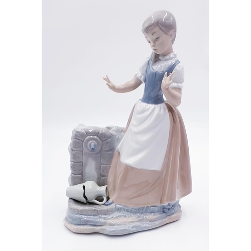 755 - LLADRO (Nao) PORCELAIN Extra Large 28.7cm x 18cm CHARACTER FIGURINE OF A GIRL AT FOUNTAIN WITH BROKE... 