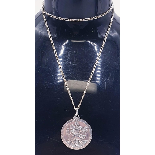 778 - SOLID SILVER ST CHRISTOPHER PENDANT (Fully Hallmarked For London 1970) ON A STERLING SILVER 46cm NEC... 