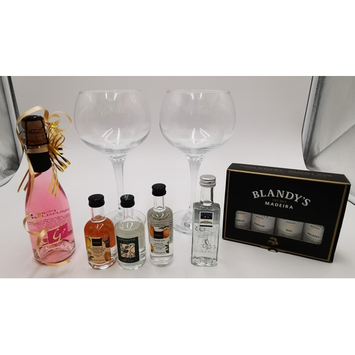 795 - MINIATURE BOTTLES OF GIN (4) PACK OF BLANDYS FIVE YEAR OLD WINE,BOTTLE OF PINK GIN (All Sealed) TOGE... 