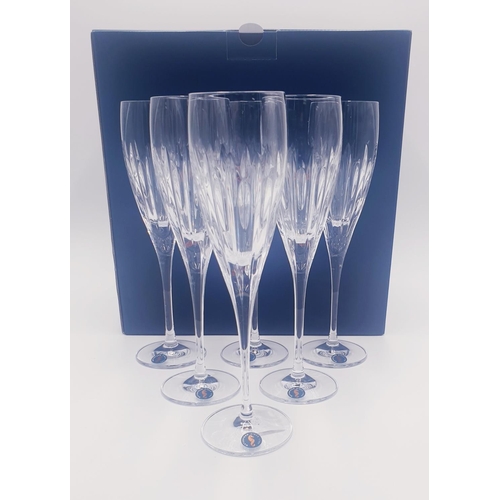 412 - WATERFORD CRYSTAL (Boxed Set Of Six) CHAMPAGNE FLUTES IN THE ARDEN MARA DESIGN. (R.R.P. £270.00)
(Co... 