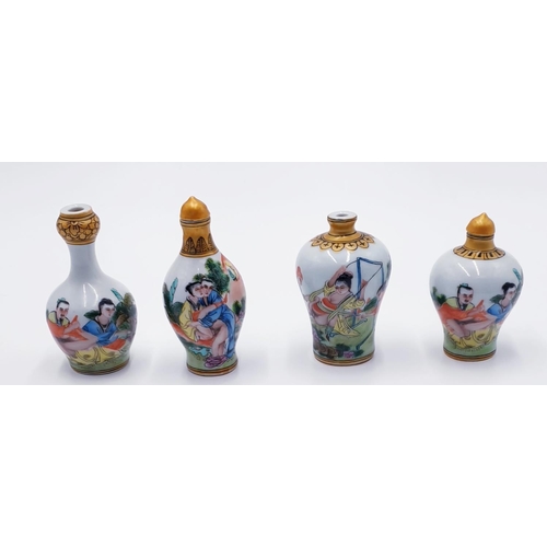 837 - FAMILLE ROSE EROTIC SNUFF BOTTLES (4) FROM THE QING DYNASTY QIANLONG c1930s CHINESE DYNASTY