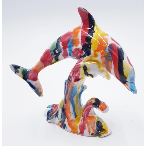 867 - ANITA HARRIS ART POTTERY 15cm DRIP GLAZE MODEL OF A DOLPHIN (Signed In Gold By Anita Harris)