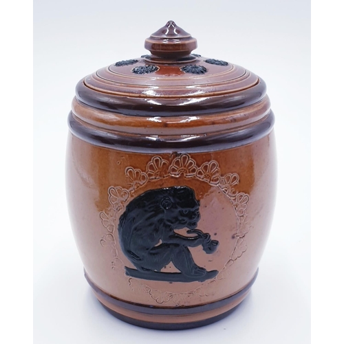 882 - DOULTON LAMBETH 11cm SMOKING MONKEY TOBACCO JAR (Rare)