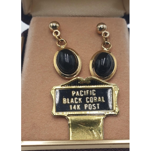 923 - 14ct GOLD / PACIFIC BLACK CORAL EARRINGS (Original Box)