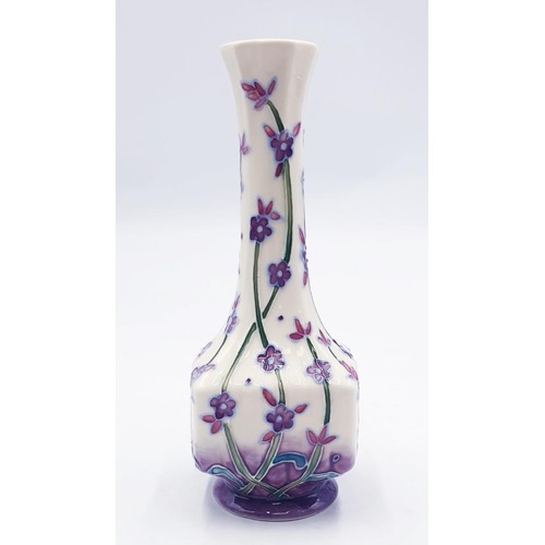 417A - OLD TUPTON WARE TUBELINED 18cm SQUARE BASED BUD VASE IN THE LAVENDER DESIGN (6789) (Original Box)