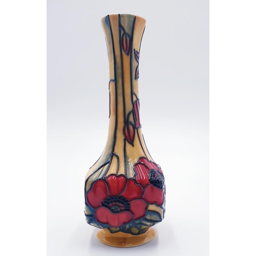 423 - OLD TUPTON WARE (1691) TUBELINED 18cm SQUARE BASED BUD VASE IN THE YELLOW POPPY DESIGN (Boxed)