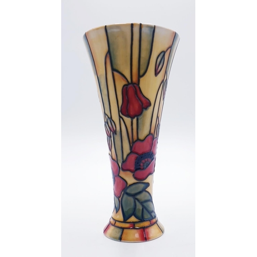 425 - OLD TUPTON WARE TUBELINED 20cm TRUMPET VASE  (1684) IN THE YELLOW POPPY DESIGN (Original Box)