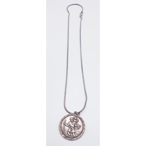 956 - SILVER (925) ST CHRISTOPHER PENDANT ON A SILVER (925) ____cm NECK CHAIN (Total Weight _____ Grams)