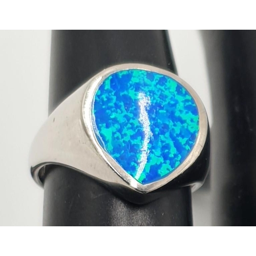 851 - STERLING SILVER (925) PEAR SHAPE /OPAL SIGNET RING (Size N-O , Total Weight 5.22 Grams)