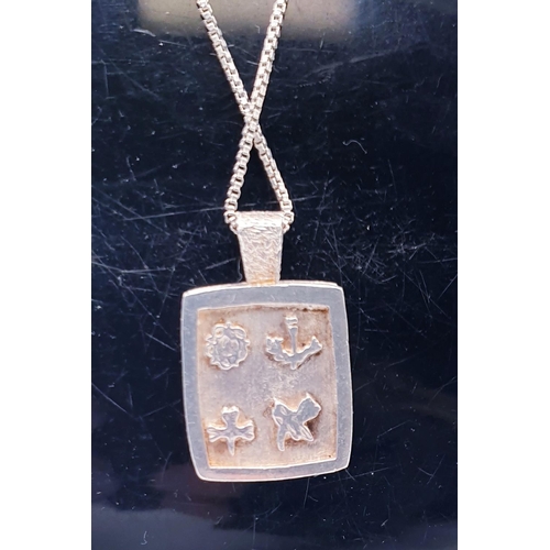 874 - SOLID SILVER SQUARE TEXTURED BARK EFFECT INGOT ON A STERLING SILVER 51cm BOX CHAIN (Fully Hallmarked... 