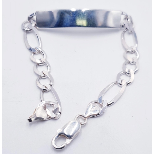 876 - SOLID SILVER 20cm FIGARO CURB IDENTITY BRACELET (Total Weight 18.2 Grams)