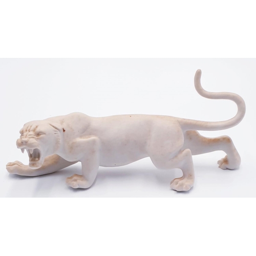 910 - WHITE PORCELAIN 19.5cm x 3.5cm MODEL OF A WILD CAT